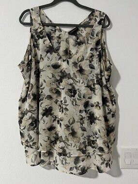 Lane Bryant Floral Blouse Size 20 Layered Chiffon Tank Neutral Watercolor Print
